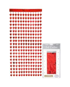 *NEW* Heart Foil Door Curtain 0.90m x 2.50m Metallic Red Oaktree UK