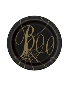 BOO Paper Plates 7" Black & Gold Pk8