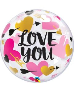 22" Love You Hearts & Arrows Bubble Balloon Qualatex