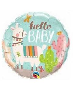 18" Llama Hello Baby Round Foil Qualatex