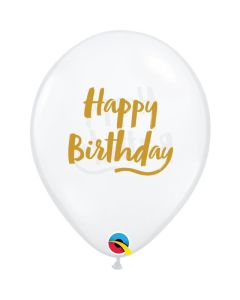 11" Diamond Clear Birthday Script Latex 25pk Qualatex