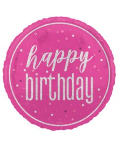 18" Happy Birthday Pink & Silver Glitz Round Foil Unique