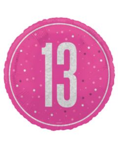 18" Age 13 Pink & Silver Glitz Round Foil Unique