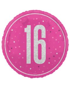 18" Age 16 Pink & Silver Glitz Round Foil Unique