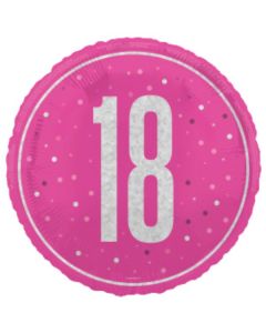 18" Age 18 Pink & Silver Glitz Round Foil Unique