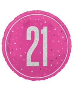 18" Age 21 Pink & Silver Glitz Round Foil Unique
