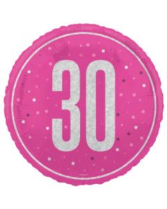 18" Age 30 Pink & Silver Glitz Round Foil Unique