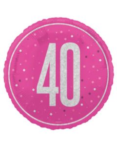 18" Age 40 Pink & Silver Glitz Round Foil Unique