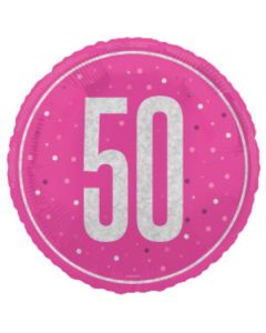 18" Age 50 Pink & Silver Glitz Round Foil Unique