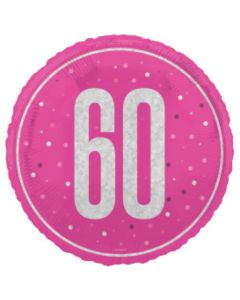 18" Age 60 Pink & Silver Glitz Round Foil Unique