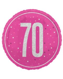 18" Age 70 Pink & Silver Glitz Round Foil Unique