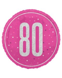 18" Age 80 Pink & Silver Glitz Round Foil Unique