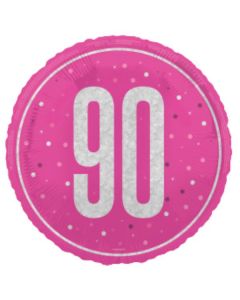 18" Age 90 Pink & Silver Glitz Round Foil Unique