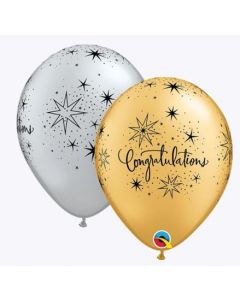 11" Round Congratulations With Stars Silver & Gold Pk25