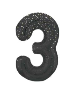 34" Number 3 Glitz Black Foil Balloon Unique