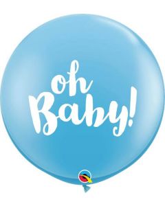 3ft Oh Baby Blue Latex Balloons 2pk Qualatex