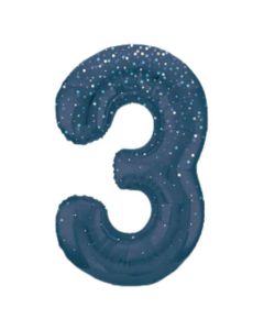 34" Number 3 Glitz Blue Foil Balloon Unique