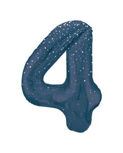 34" Number 4 Glitz Blue Foil Balloon Unique