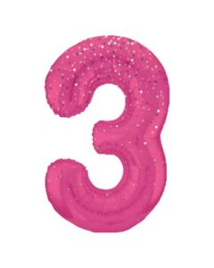 34" Number 3 Glitz Pink Foil Balloon Unique