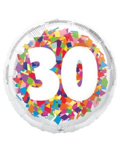 18" Age 30 Bright Confetti Round Foil Unique