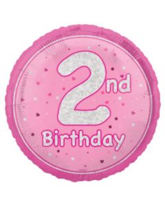18" Age 2 Pink & Silver Glitz Round Foil Unique