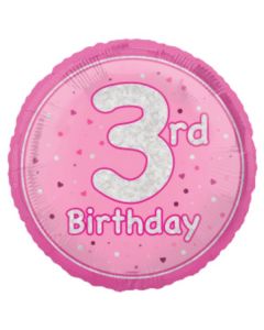 18" Age 3 Pink & Silver Glitz Round Foil Unique