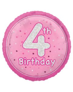 18" Age 4 Pink & Silver Glitz Round Foil Unique