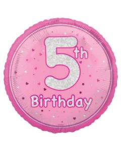 18" Age 5 Pink & Silver Glitz Round Foil Unique