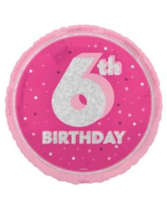 18" Age 6 Pink & Silver Glitz Round Foil Unique