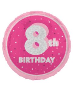 18" Age 8 Pink & Silver Glitz Round Foil Unique