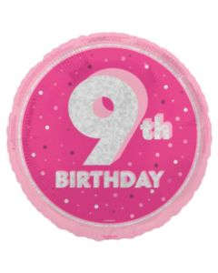 18" Age 9 Pink & Silver Glitz Round Foil Unique