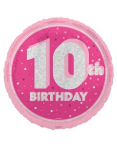 18" Age 10 Pink & Silver Glitz Round Foil Unique
