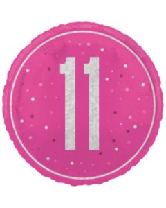 18" Age 11 Pink & Silver Glitz Round Foil Unique