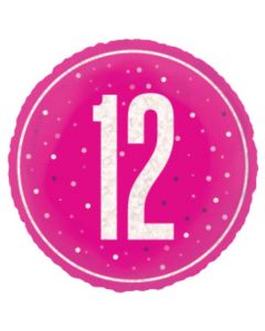18" Age 12 Pink & Silver Glitz Round Foil Unique