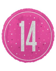 18" Age 14 Pink & Silver Glitz Round Foil Unique