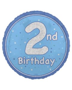 18" Age 2 Blue & Silver Glitz Round Foil Unique