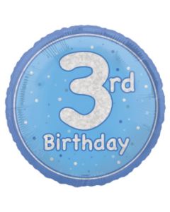 18" Age 3 Blue & Silver Glitz Round Foil Unique