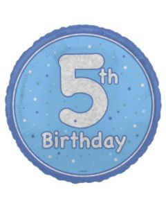 18" Age 5 Blue & Silver Glitz Round Foil Unique