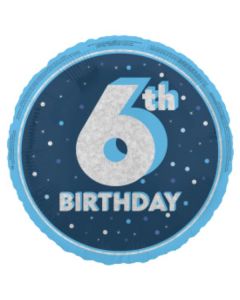 18" Age 6 Blue & Silver Glitz Round Foil Unique