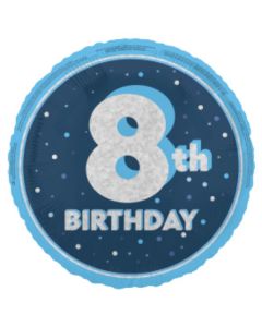 18" Age 8 Blue & Silver Glitz Round Foil Unique