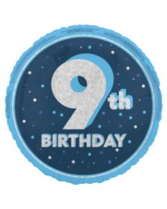 18" Age 9 Blue & Silver Glitz Round Foil Unique