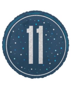 18" Age 11 Blue & Silver Glitz Round Foil Unique