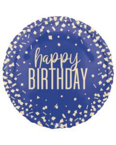 18" Happy Birthday Confetti Navy Round Foil Unique