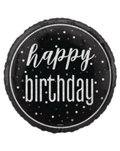 18" Happy Birthday Black & Silver Glitz Round Foil Unique