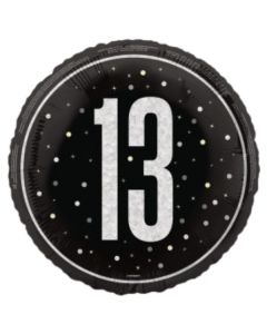 18" Age 13 Black & Silver Glitz Round Foil Unique