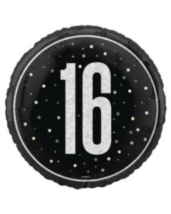 18" Age 16 Black & Silver Glitz Round Foil Unique