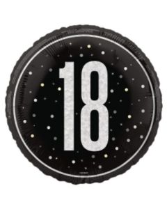 18" Age 18 Black & Silver Glitz Round Foil Unique