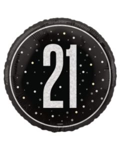 18" Age 21 Black & Silver Glitz Round Foil Unique