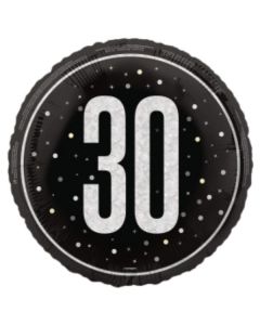 18" Age 30 Black & Silver Glitz Round Foil Unique