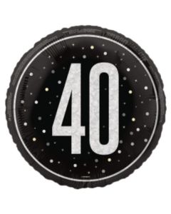 18" Age 40 Black & Silver Glitz Round Foil Unique